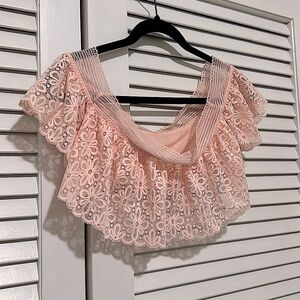 Victoria’s Secret Lace Off Shoulder Crop Top; Women’s Medium Pink